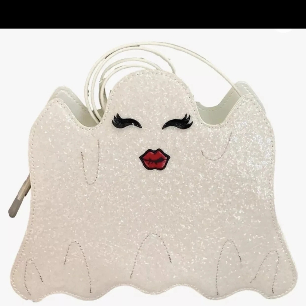 BETSEY JOHNSON Bag White Glitter Ghost Purse Crossbody Halloween Boo XOBOO